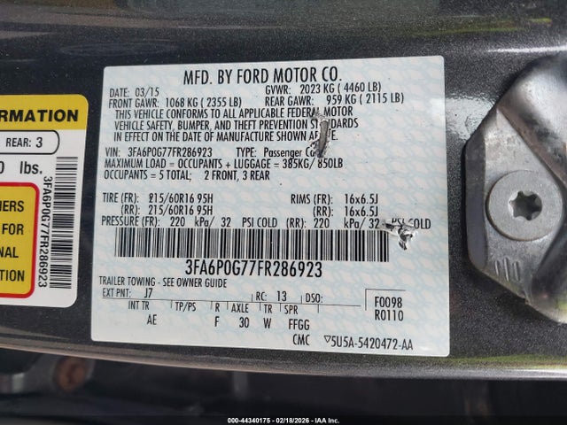3FA6P0G77FR286923 Ford FUSION S