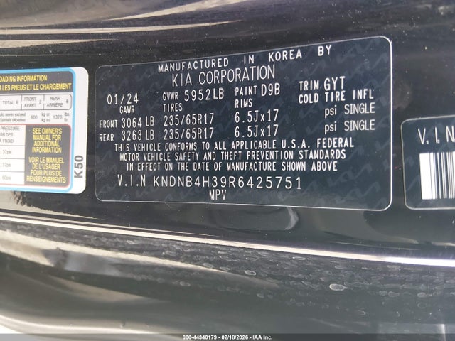 KNDNB4H39R6425751 KIA Carnival Mpv Lx Seat Package