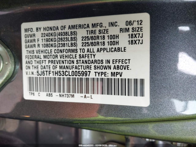 2012 HONDA CROSSTOUR 5J6TF1H53CL005997 Photo 8