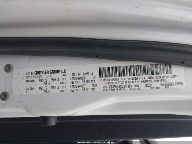 44340214 :رقم المزاد ، 3C63RPAL8DG571314 vin ، 2013 Ram 3500 Tradesman مزاد بيع