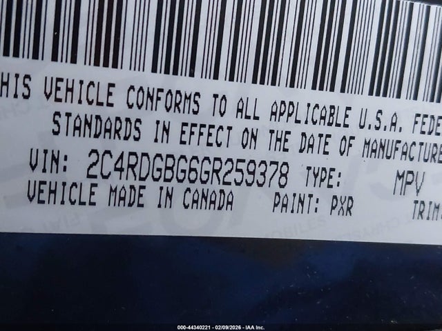 2016 Dodge Grand Caravan American Value Pkg მანქანა იყიდება აუქციონზე, vin: 2C4RDGBG6GR259378, აუქციონის ნომერი: 44340221
