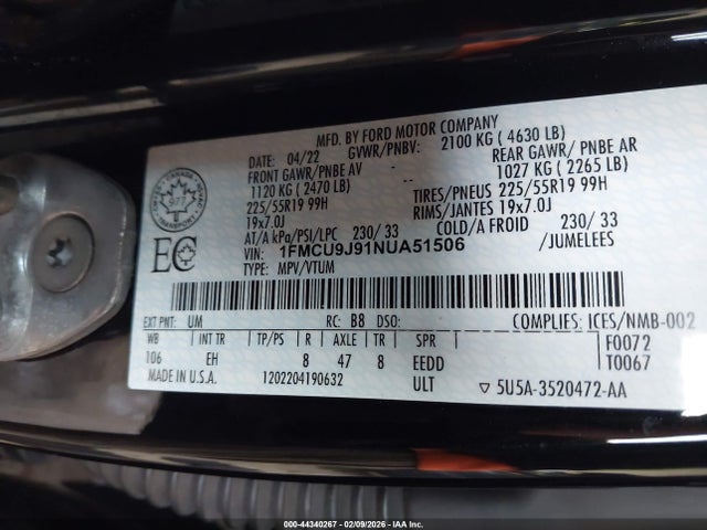 1FMCU9J91NUA51506 Ford Escape Titanium