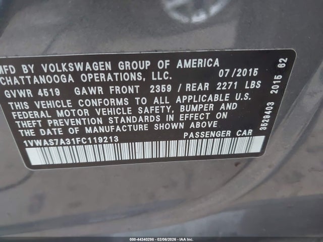Aukcja sprzedaży 2015 Volkswagen Passat 1.8t Limited Edition, vin: 1VWAS7A31FC119213, numer aukcji: 44340298