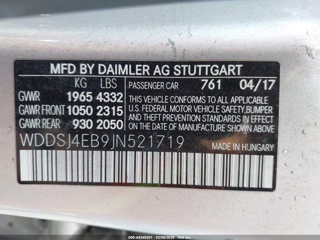 2018 Mercedes-benz Cla 250 მანქანა იყიდება აუქციონზე, vin: WDDSJ4EB9JN521719, აუქციონის ნომერი: 44340301