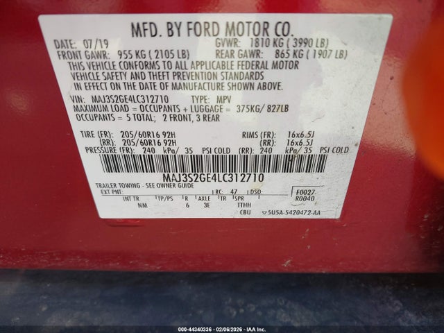2020 FORD ECOSPORT MAJ3S2GE4LC312710 Photo 8