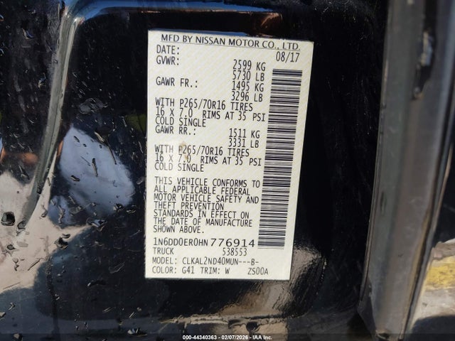 1N6DD0ER0HN776914 Nissan Frontier Sv