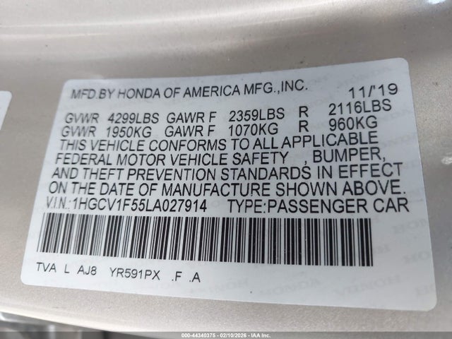 1HGCV1F55LA027914 Honda Accord Ex-l