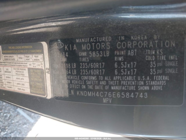 2014 Kia Sedona Ex მანქანა იყიდება აუქციონზე, vin: KNDMH4C76E6584743, აუქციონის ნომერი: 44340385