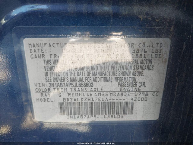 3N1AB7AP5JL658603 Nissan SENTRA SV