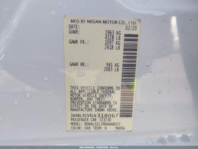 1N4BL4CV4LN318067 Nissan Altima Sr Fwd