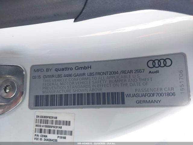 2015 AUDI R8 WUASUAFG0F7001806 Photo 8