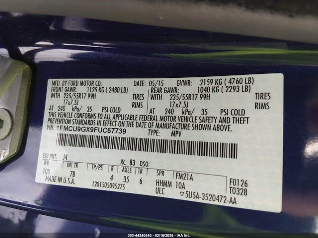 1FMCU9GX9FUC67739 Ford ESCAPE SE