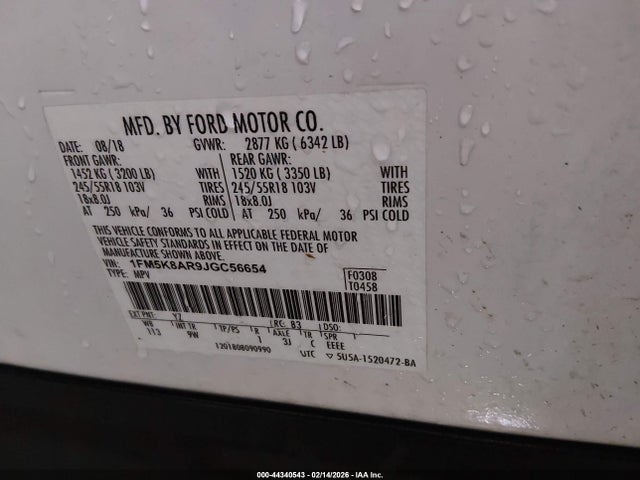 1FM5K8AR9JGC56654 Ford Police Interceptor Utility