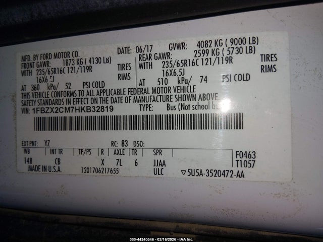 1FBZX2CM7HKB32819 Ford Transit-350 Xl