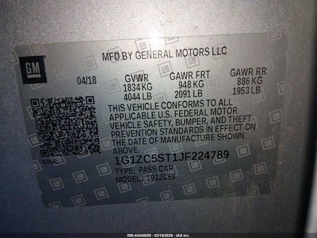 1G1ZC5ST1JF224789 Chevrolet Malibu 1fl