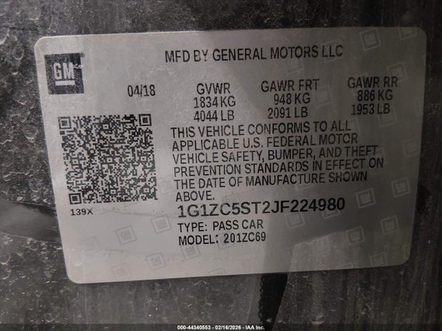 1G1ZC5ST2JF224980 Chevrolet Malibu 1fl