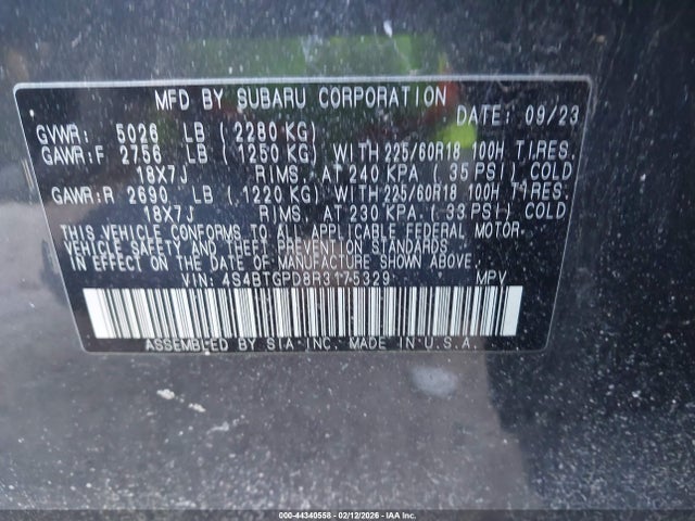 Aukcja sprzedaży 2024 Subaru Outback Touring Xt, vin: 4S4BTGPD8R3175329, numer aukcji: 44340558