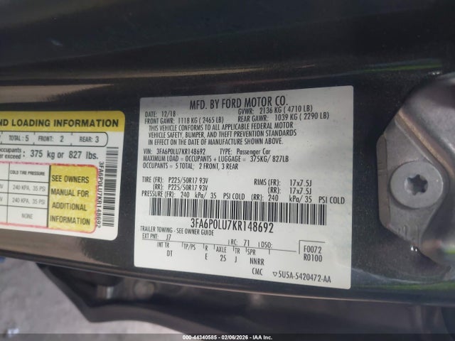 Ford Fusion Hybrid Se 2019 3FA6P0LU7KR148692 Image 9
