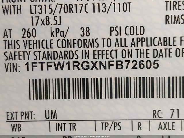 1FTFW1RGXNFB72605 Ford F-150 Raptor