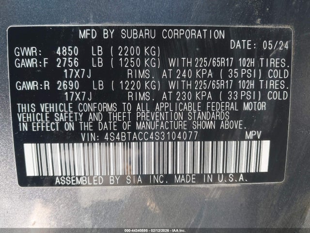 4S4BTACC4S3104077 Subaru Outback Premium