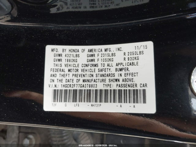 1HGCR2F77GA078803 Honda ACCORD EX
