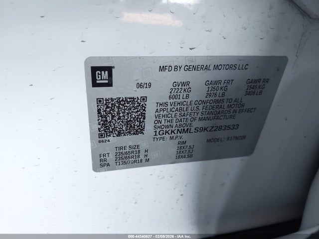 1GKKNMLS9KZ283533 GMC Acadia Slt-1