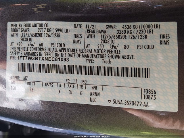 Ford F-350 Lariat 2022 1FT7W3BTXNEC81093 Image 9