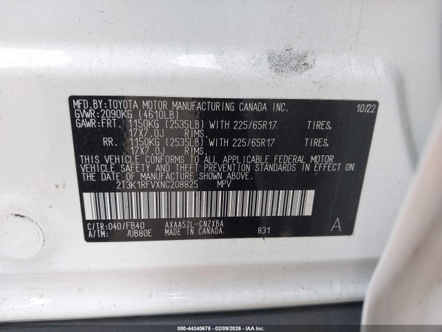 Toyota RAV4 LE 2022 2T3K1RFVXNC208825 Image 9