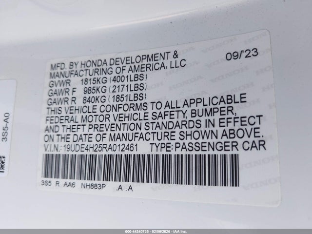 19UDE4H25RA012461 Acura Integra
