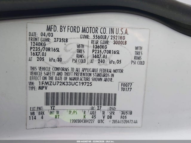 2003 FORD EXPLORER 1FMZU72K33UC19725 Photo 8