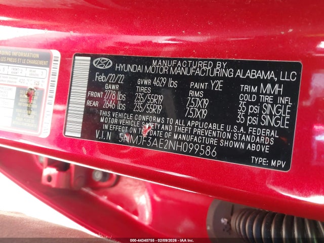 5NMJF3AE2NH099586 Hyundai TUCSON SEL