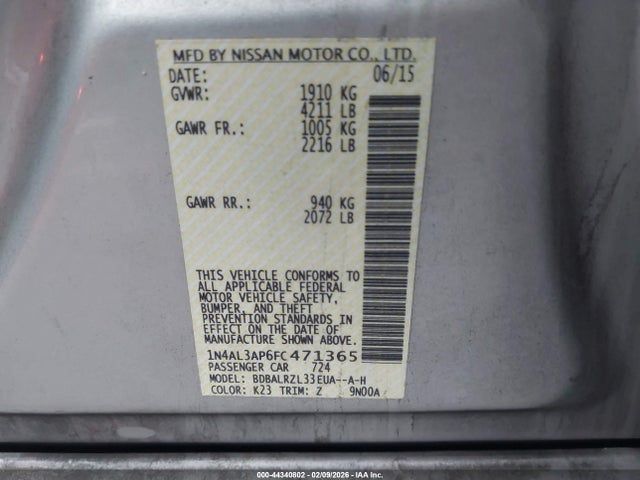 Nissan Altima 2.5 Sl 2015 1N4AL3AP6FC471365 Image 9