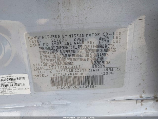 3N1CN8EV6PL809584 Nissan Versa 1.6 Sv Xtronic Cvt