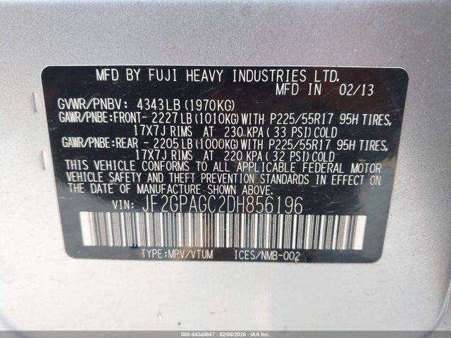 44340847 :رقم المزاد ، JF2GPAGC2DH856196 vin ، 2013 Subaru Xv Crosstrek 2.0i Limited مزاد بيع