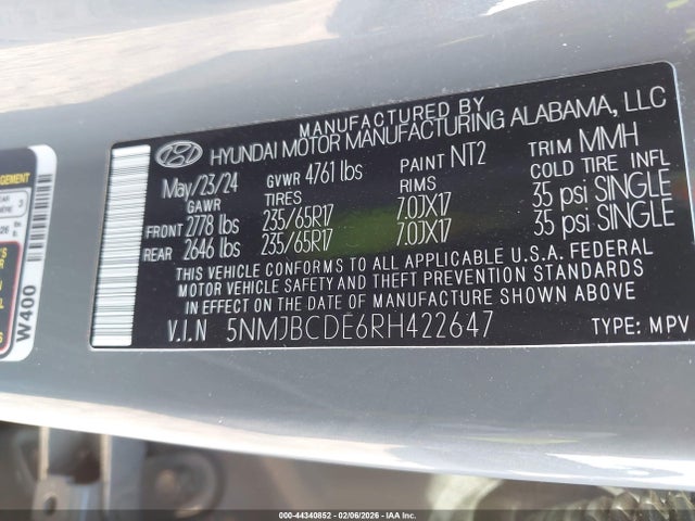 5NMJBCDE6RH422647 Hyundai TUCSON SEL