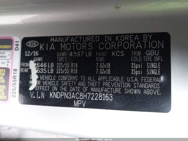 KNDPN3AC8H7228163 KIA Sportage Ex