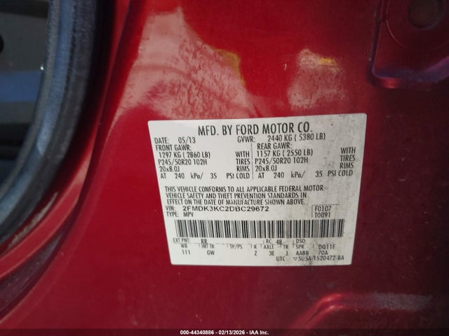 Продажа на аукционе авто 2013 Ford Edge Limited, vin: 2FMDK3KC2DBC29672, номер лота: 44340886