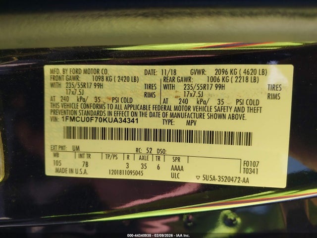 2019 FORD ESCAPE 1FMCU0F70KUA34341 Photo 8