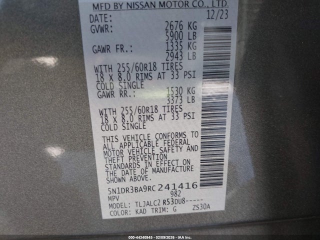 5N1DR3BA9RC241416 Nissan Pathfinder Sv Fwd