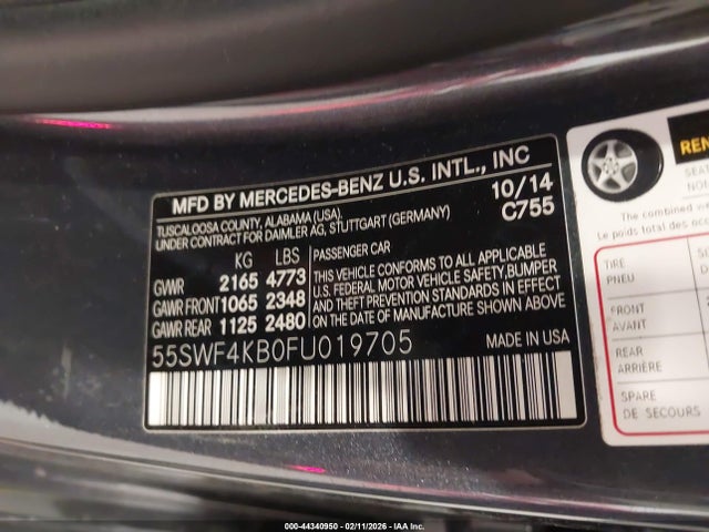 Aukcja sprzedaży 2015 Mercedes-benz C 300 Sport 4matic, vin: 55SWF4KB0FU019705, numer aukcji: 44340950
