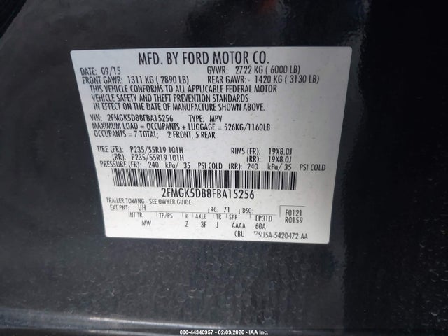 Ford Flex Limited 2015 2FMGK5D88FBA15256 Image 9