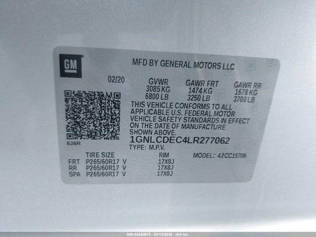 Aukcja sprzedaży 2020 Chevrolet Tahoe 2wd Commercial Fleet, vin: 1GNLCDEC4LR277062, numer aukcji: 44340970
