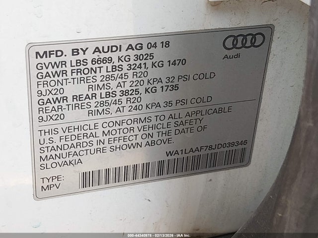 WA1LAAF78JD039346 Audi Q7 3.0t Premium