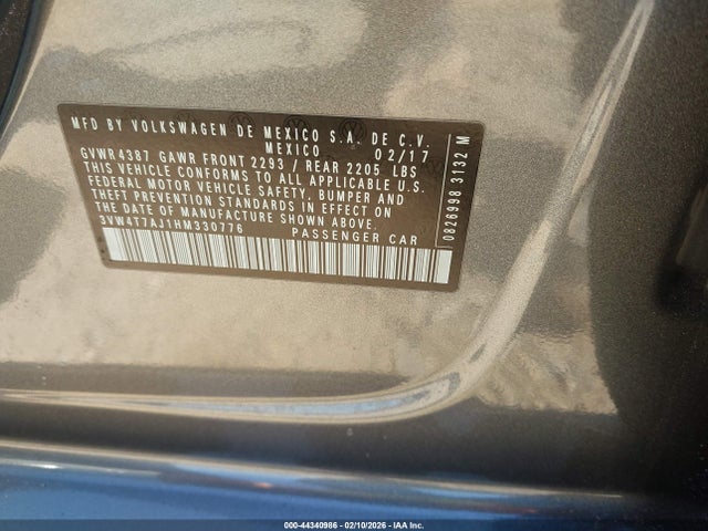 Aukcja sprzedaży 2017 Volkswagen Jetta Gli, vin: 3VW4T7AJ1HM330776, numer aukcji: 44340986