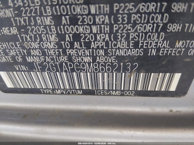 Aukcja sprzedaży 2021 Subaru Crosstrek Premium, vin: JF2GTAPC9M8662132, numer aukcji: 44341014