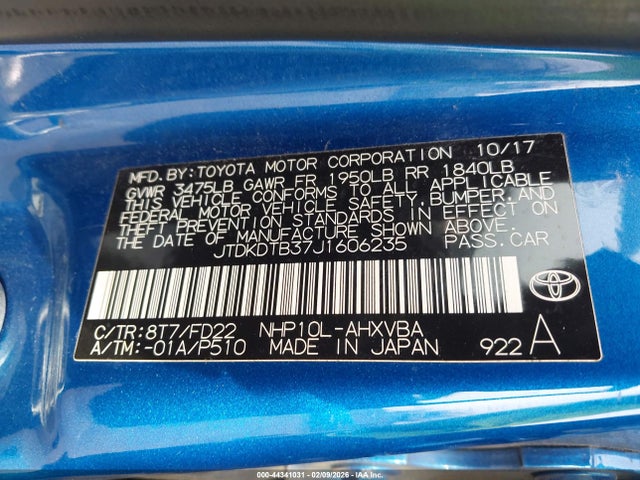 JTDKDTB37J1606235 Toyota Prius C One