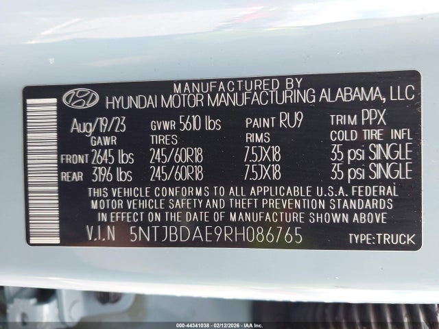 Aukcja sprzedaży 2024 Hyundai Santa Cruz Sel, vin: 5NTJBDAE9RH086765, numer aukcji: 44341038
