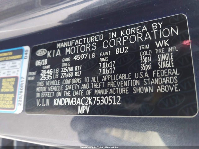 KNDPM3AC2K7530512 KIA Sportage Lx