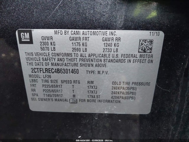 44341091 :رقم المزاد ، 2CTFLREC4B6301460 vin ، 2011 Gmc Terrain Sle-1 مزاد بيع