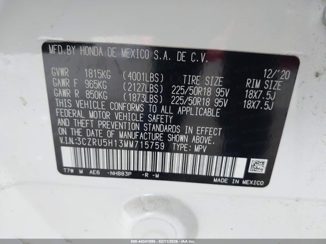 3CZRU5H13MM715759 Honda Hr-v 2wd Sport